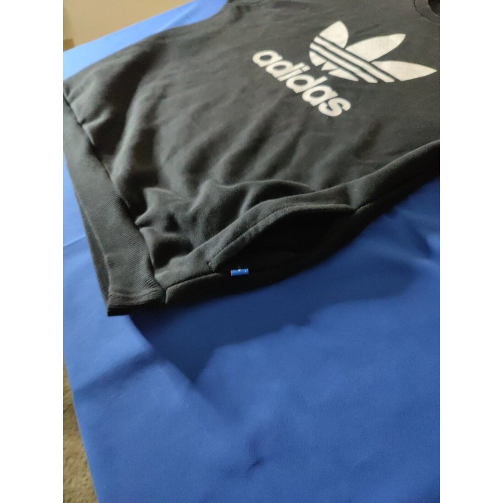 Adidas Trefoil Sweatshirt Womens Spell Out Logo Pockets Black/ White Size Large - Picture 6 of 8